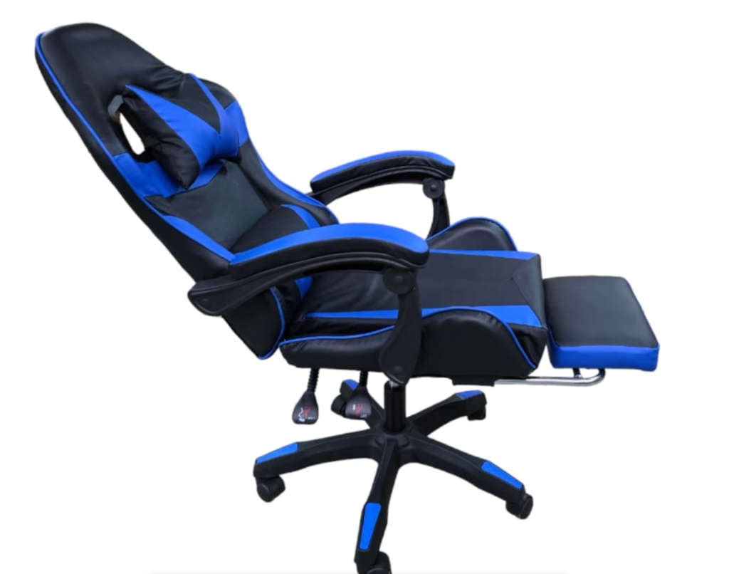 Rex M PU Leather Ergonomic Reclinable Gaming Chair with Adjustable Leg Rest - Blue Brand New