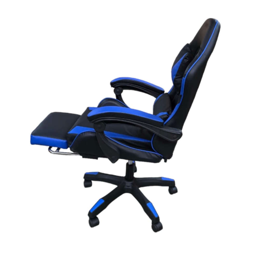 Rex M PU Leather Ergonomic Reclinable Gaming Chair with Adjustable Leg Rest - Blue Brand New