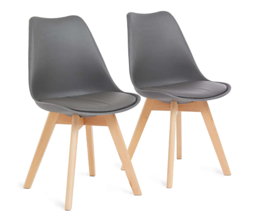 Set of 2 Padded Dining Chair Wooden Legs - Grey