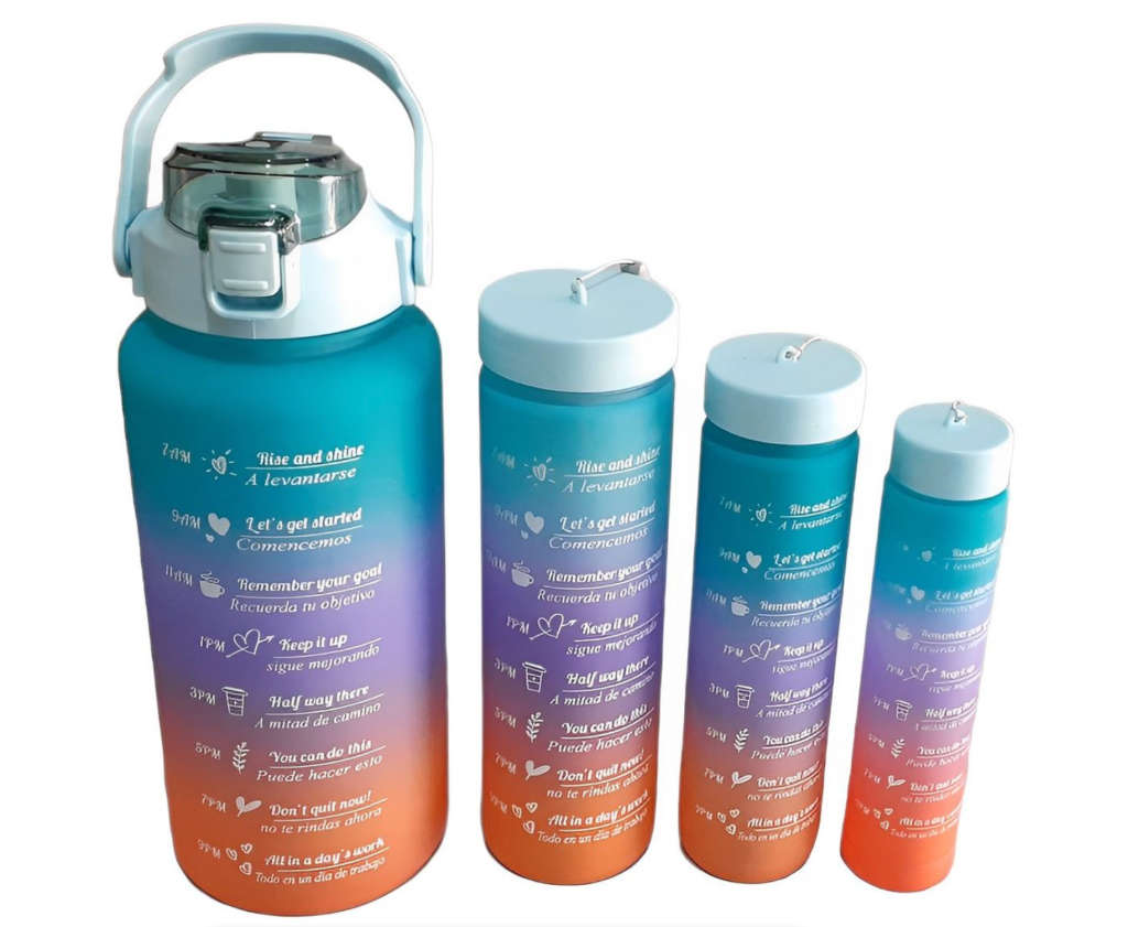 Leak Proof Motivational Water Bottle with Straw And Time Markers - 4-Piece