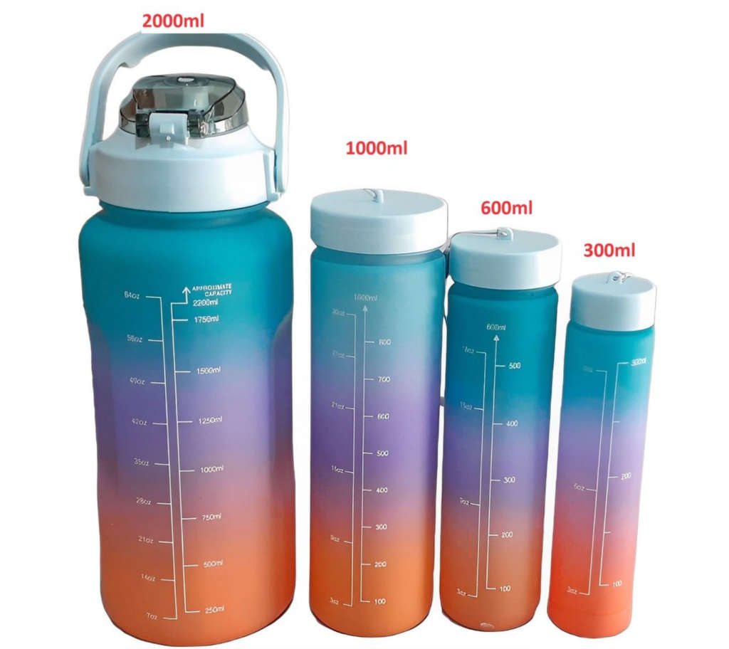 Leak Proof Motivational Water Bottle with Straw And Time Markers - 4-Piece