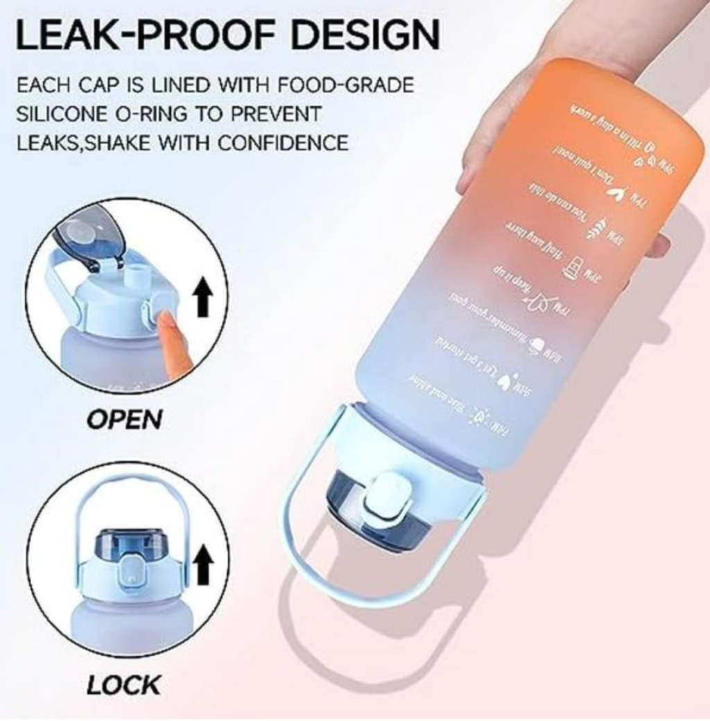 Leak Proof Motivational Water Bottle with Straw And Time Markers - 4-Piece