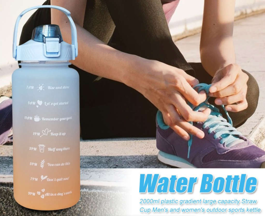 Leak Proof Motivational Water Bottle with Straw And Time Markers - 4-Piece