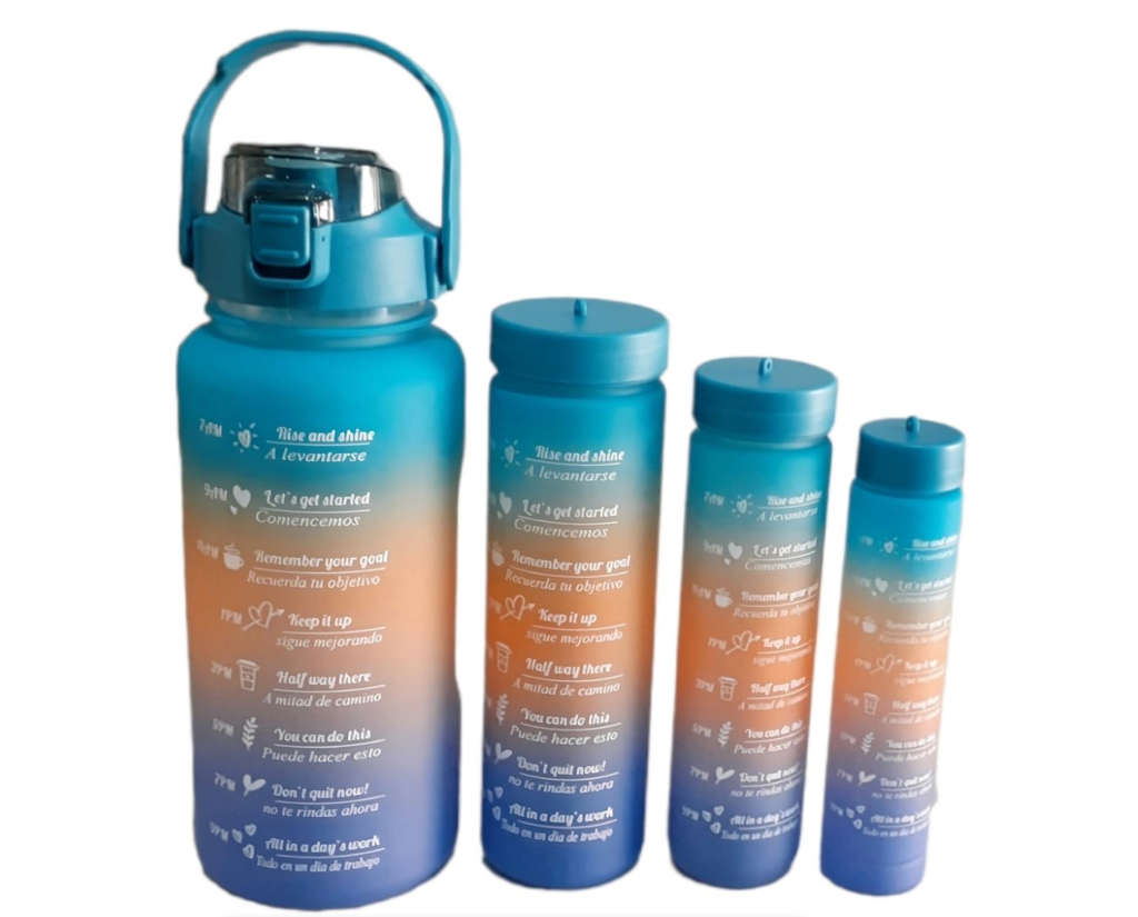 Leak Proof Motivational Water Bottle with Straw And Time Markers - 4-Piece