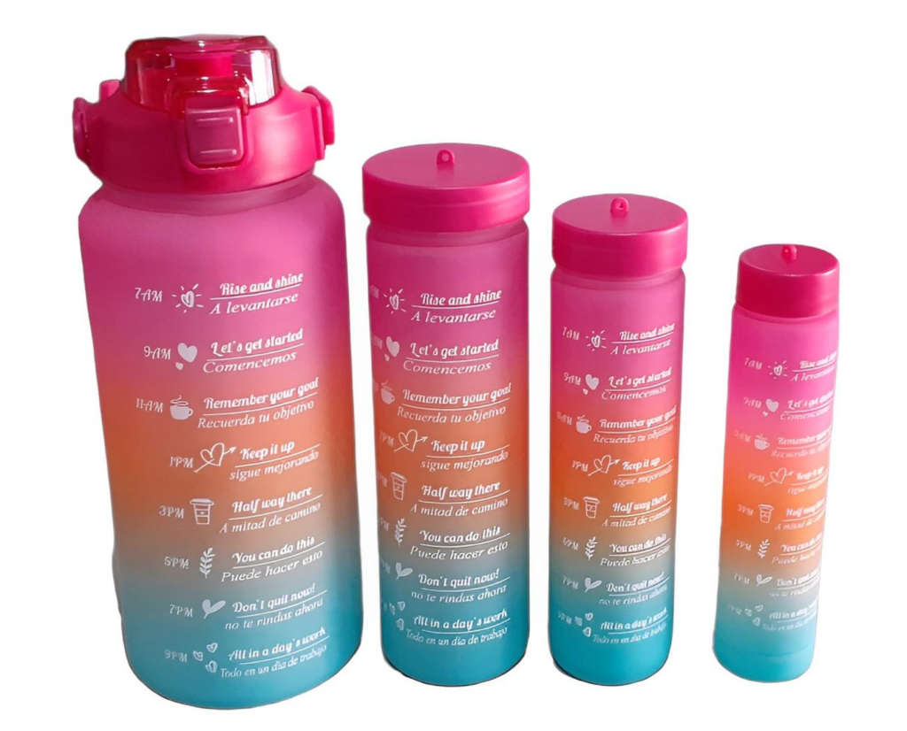 Leak Proof Motivational Water Bottle with Straw And Time Markers - 4-Piece