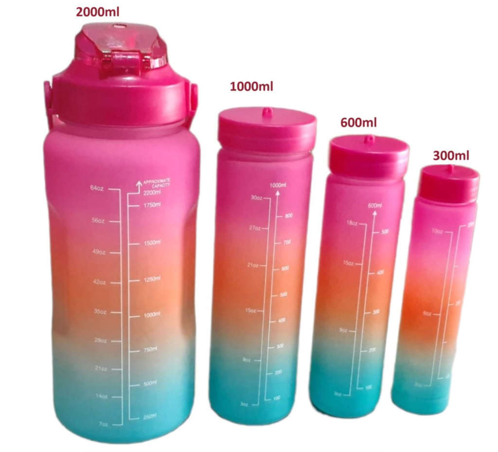 Leak Proof Motivational Water Bottle with Straw And Time Markers - 4-Piece