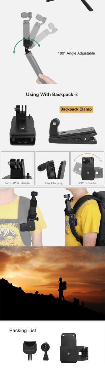 Adapter + backpack clamp for osmo pocket