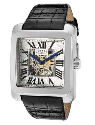 Rotary Men's See Thru Silver Dial & Black Band Watch ***FREE DELIVERY***