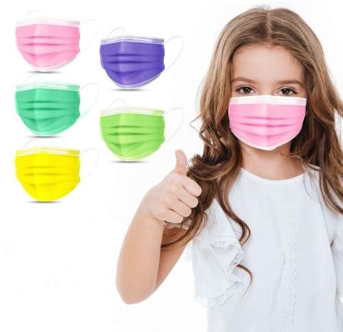 KIDS COLOR FACE MASKS - (BOX OF 50)  BIGGEST BARGAIN **** LOW SHIPPING SHIPPING***