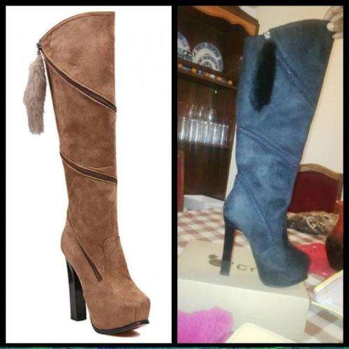 knee high black high heel boots