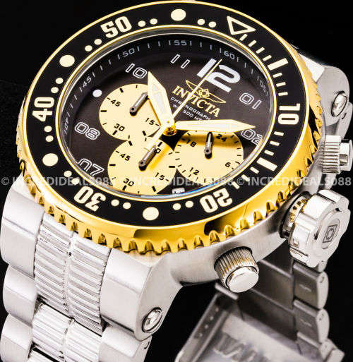 Invicta Men GRAND PRO DIVER COMBAT SEAL Chronograph Gold Black Silver 52MM Watch