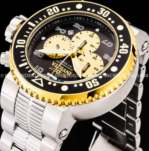 Invicta Men GRAND PRO DIVER COMBAT SEAL Chronograph Gold Black Silver 52MM Watch