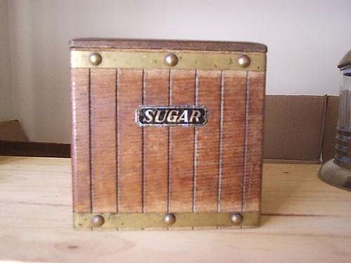 Wooden Sugar Canister with Brass Edging