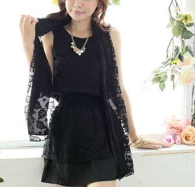 *Fashion Tokyo* Elegant Flora Lace Sleeveless Dress with Lace Scarf