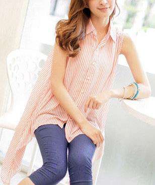 *Fashion Tokyo* Chiffon High-low Sleeveless Shirt-Pastel Pink