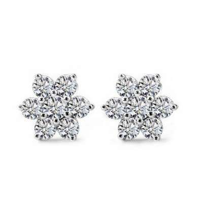 925 STERLING SILVER STUNNING SIX PETAL FLOWER CUBIC ZIRCONIA STUD EARRINGS