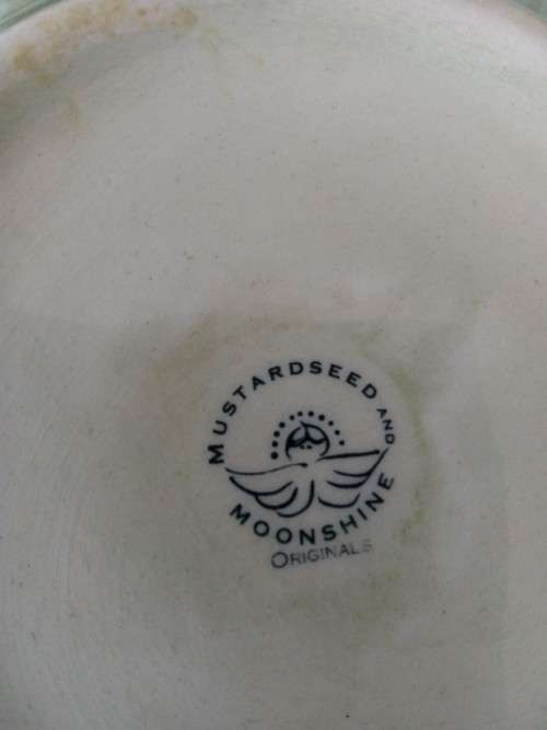 3 X SOUTH AFRICAN MOONSTONE AND MUSTARDSEED POTTERY PIECES - CUP,SAUCER & BOWL