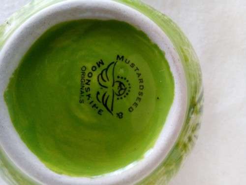 3 X SOUTH AFRICAN MOONSTONE AND MUSTARDSEED POTTERY PIECES - CUP,SAUCER & BOWL