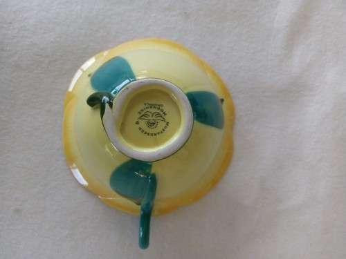 3 X SOUTH AFRICAN MOONSTONE AND MUSTARDSEED POTTERY PIECES - CUP,SAUCER & BOWL