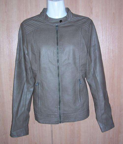 Khaki Brown Synthetic Leather Biker Jacket