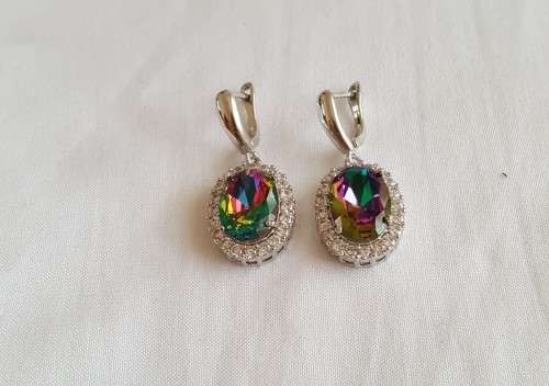 Natural Rainbow Mystic Topaz CZ Earrings