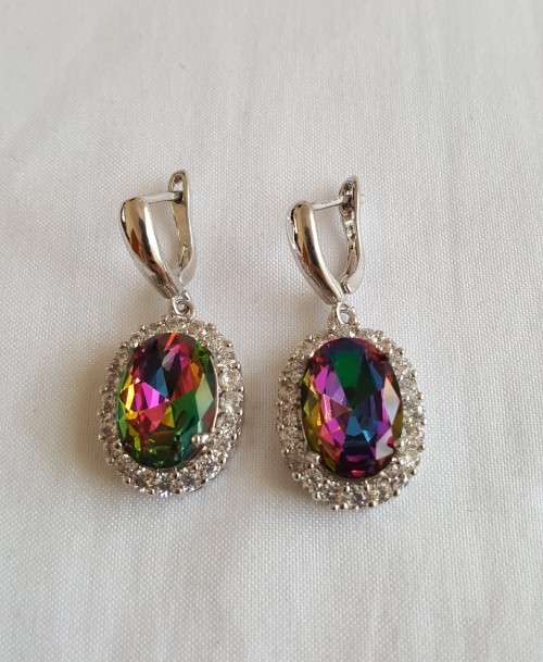 Natural Rainbow Mystic Topaz CZ Earrings