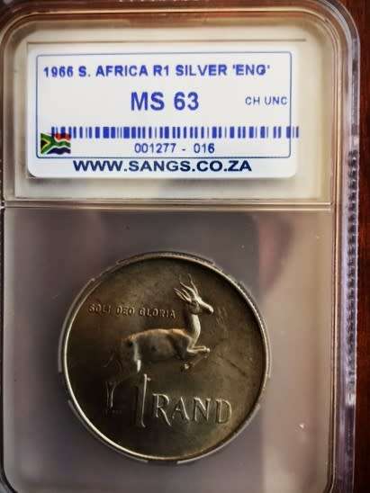 1966 SILVER PROTEA ONE RAND - HIGH GRADE MS63 - ENGLISH - VERY COLLECTABLE