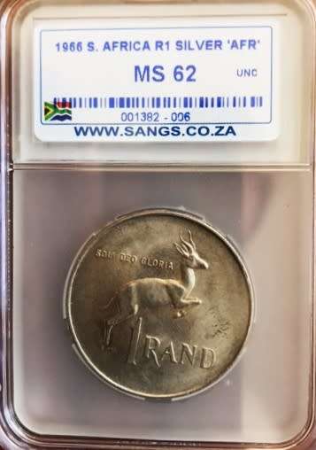 1966 SILVER PROTEA ONE RAND - HIGH GRADE MS62 - AFRIKAANS - UNCIRCULATED