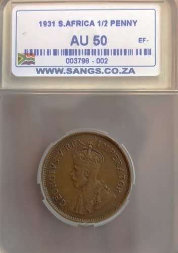 1931 SOUTH AFRICA HALF PENNY - KING GEORGE V - AU50 - HIGH GRADE - LOW MINTAGE