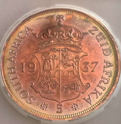 1937 SOUTH AFRICA 5 SHILLING EDWARD VIII - BRONZE PATTERN COIN - PF 62 - MINTAGE 550