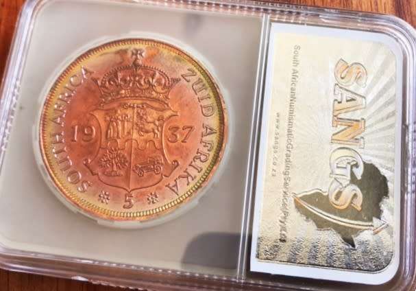 1937 SOUTH AFRICA 5 SHILLING EDWARD VIII - BRONZE PATTERN COIN - PF 62 - MINTAGE 550