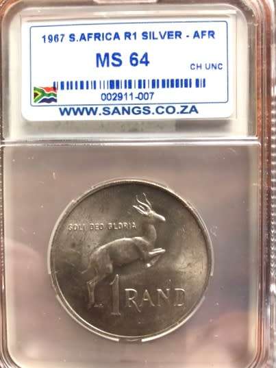 1967 SILVER PROTEA ONE RAND - AFRIKAANS - VERY HIGH GRADE MS64 (UNC)