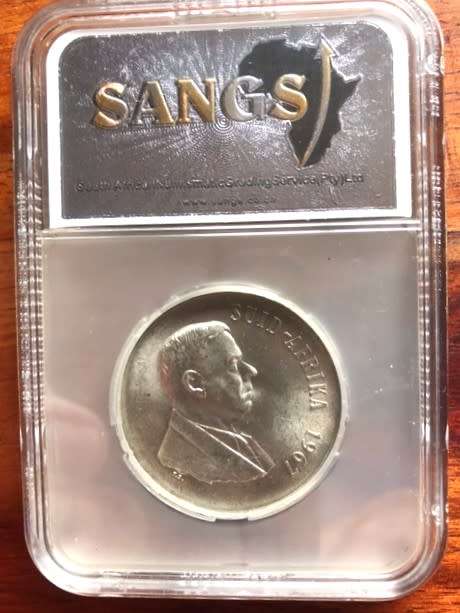 1967 SILVER PROTEA ONE RAND - AFRIKAANS - VERY HIGH GRADE MS64 (UNC)