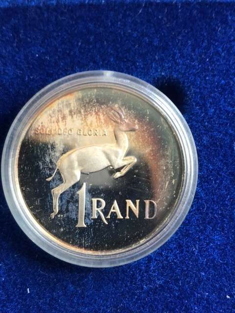 1989 - PROOF SILVER ONE RAND - ISSUED IN PROTECTIVE SEALED PLASTIC CONTAINER - USUAL BLUE S.A.M CASE