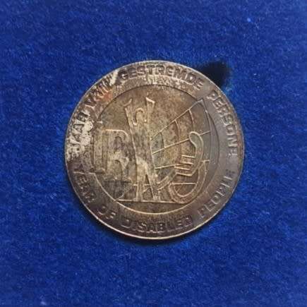 1986 SILVER ONE RAND - YEAR OF THE DISABLED - MINTAGE ONLY 5,150