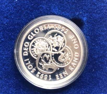 1992 SILVER PROTEA ONE RAND - ISSUED IN BLUE S.A.M. CASE