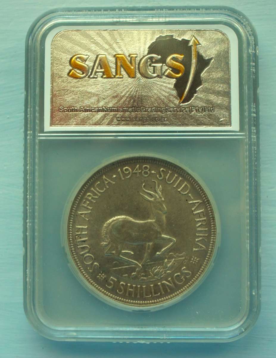 1948 SILVER KING GEORGE VI CROWN. GRADED AU 53. HIGH GRADE.