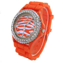 2012 NEW Orange BRAND GEMEVA LADIES Crystal Rubber Watch Women