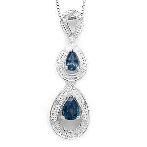Brand New GENUINE Natural Sapphire Pendants Necklace 9KT WHITE GOLD