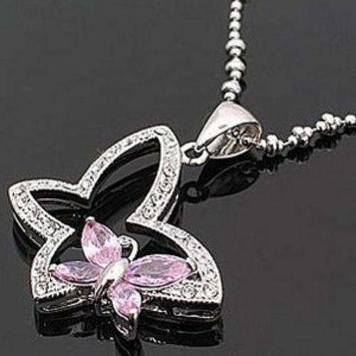 Stunning Rich Pink Butterfly Necklace with Crystal !!