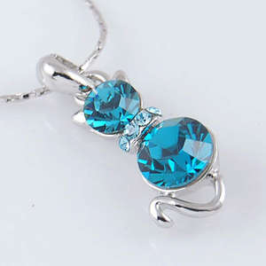 Stunning Blue Topaz Cat Pendant with Chain!