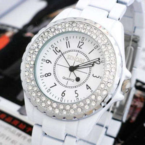 Brand New White Ladies Crystal Bezel Stainless Steel Quartz Watch