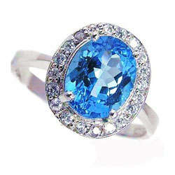 Brand New 2.0 ct GENUINE Natural Blue Topaz RING SOLID 9KT WHITE GOLD Sz 8
