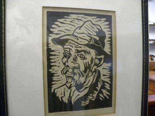 Gregoire lino cut Portrait of a worker