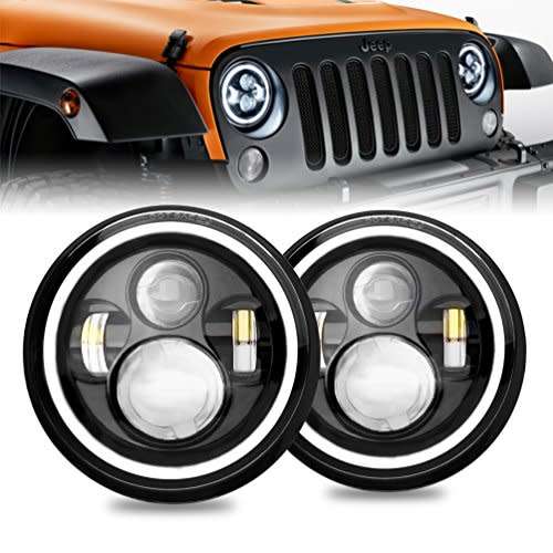 7 inch Led Headlights Full angel eye (Pair) Fits Jeep/Golf And More