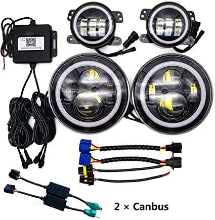 New 7-inch Wireless Control LED HeadLight Fog Light Set RGB Halo Angel Eye 60W
