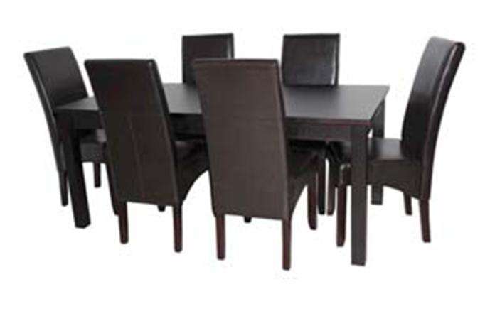 MAHOGANY DINING SUITE **TABLE AND 6 EURO LEATHER CHAIRS**