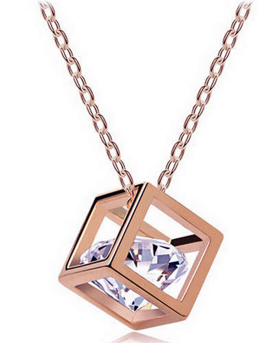 STUNNING!! CUBE AND SIMULATED DIAMOND DESIGNER PENDENT NECKLACE