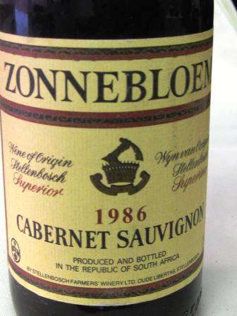 1986 ZONNEBLOEM CABERNET SAUVIGNON - NO RESERVE!