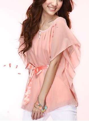 Pink chiffon  top with satin belt or size 30---34